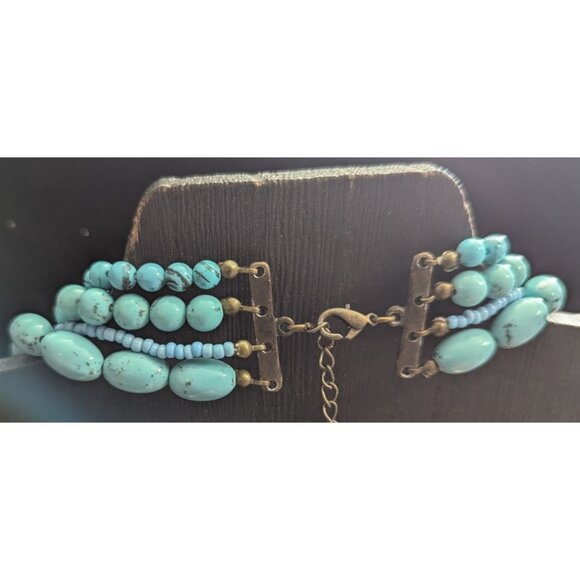 34" Multi 4 STrand Layered Faux Turquoise Beads Statement Necklace Long Extender - Picture 2 of 5